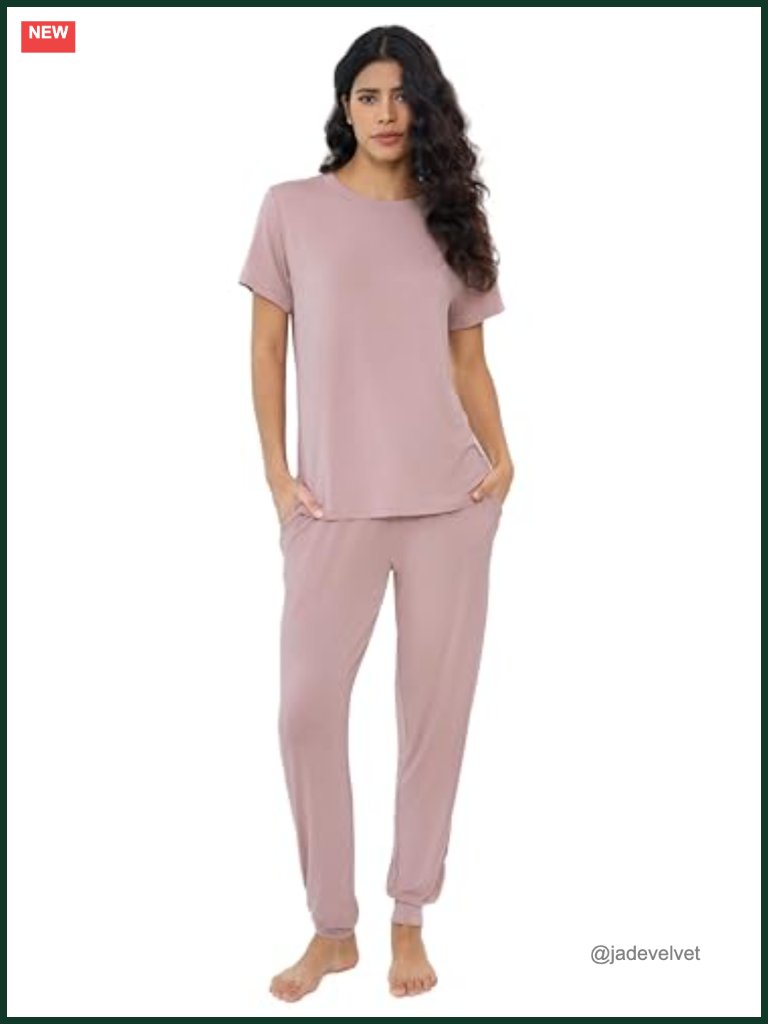 Bamboo Viscose Short Sleeve Pajama Set With Jogger Pants